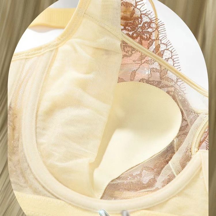 2488 Hermosa malla de vidrio de encaje tridimensional, ropa interior ligera y sin copa, sujetador ajustable con anillo de acero suave con memoria