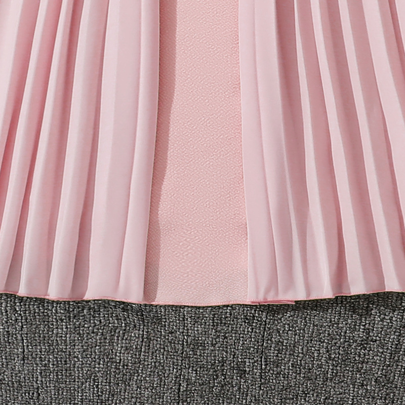 Girls' Elegant Pleated Patchwork Dress With Waist Support Stand Collar Style Summer New Popular Dress For Young Girls 8-16 Years_voghion.com