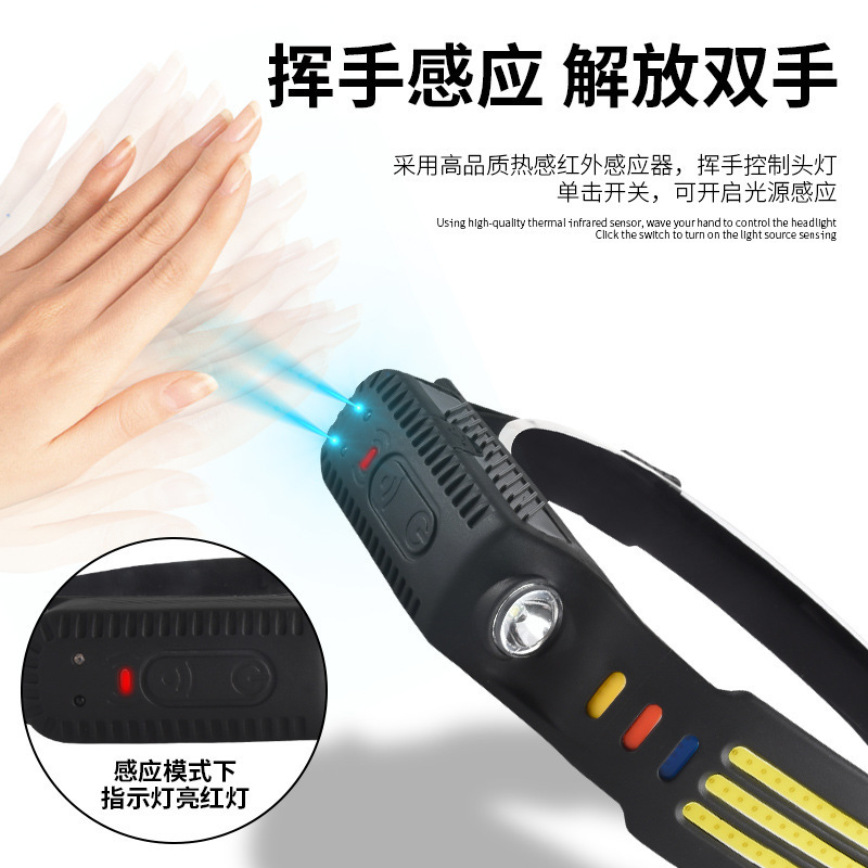 Transfronterizos nuevos faro de inducción al aire libre conducir luz USB recargable luz de carrera nocturna LED luz de cabeza calva fuerte pesca nocturna