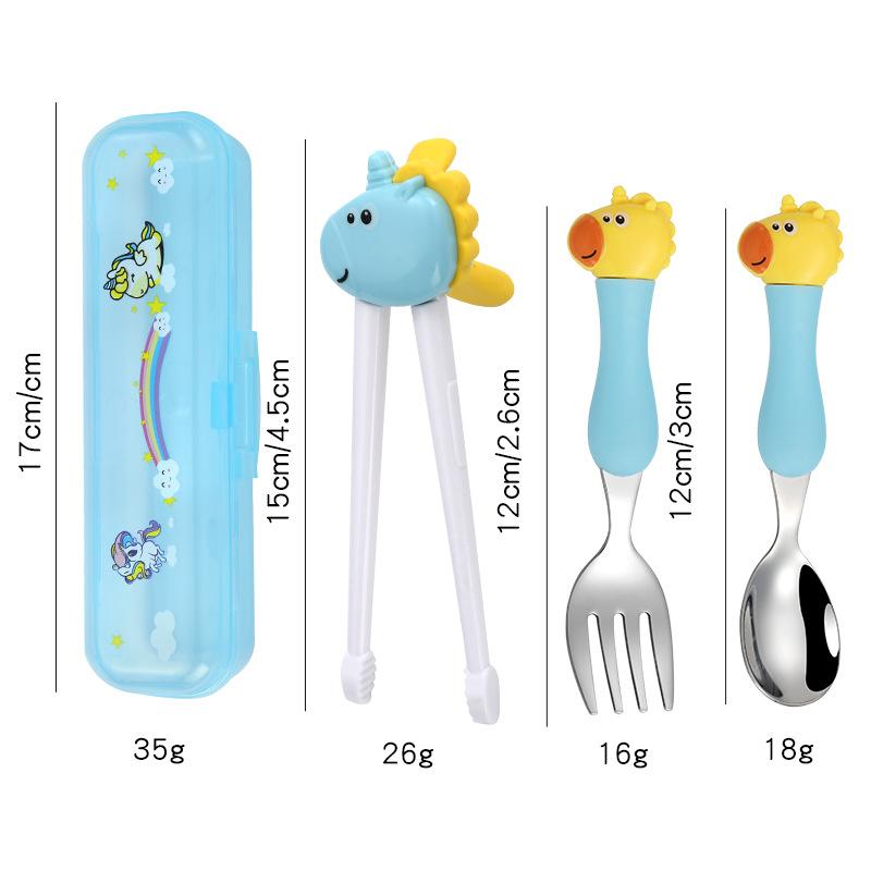 Unicorn spoon fork chopsticks+storage box [yellow blue]