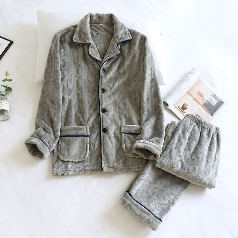 LHメンズライトグレーツイストフラワー-開襟フランネルセット