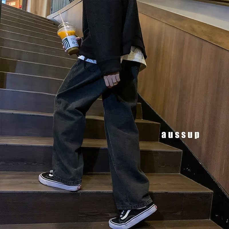 2024 otoño nuevos jeans rectos para hombres pantalones largos casuales de marca de moda deportiva holgados