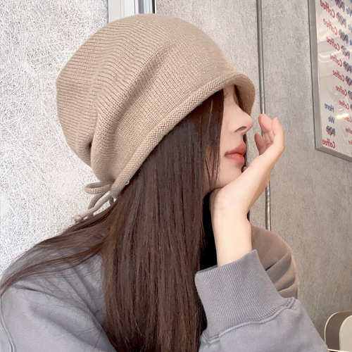 Korean style warm curled pullover girls drawstring lazy wind pile hat women autumn and winter fashion new cold hat