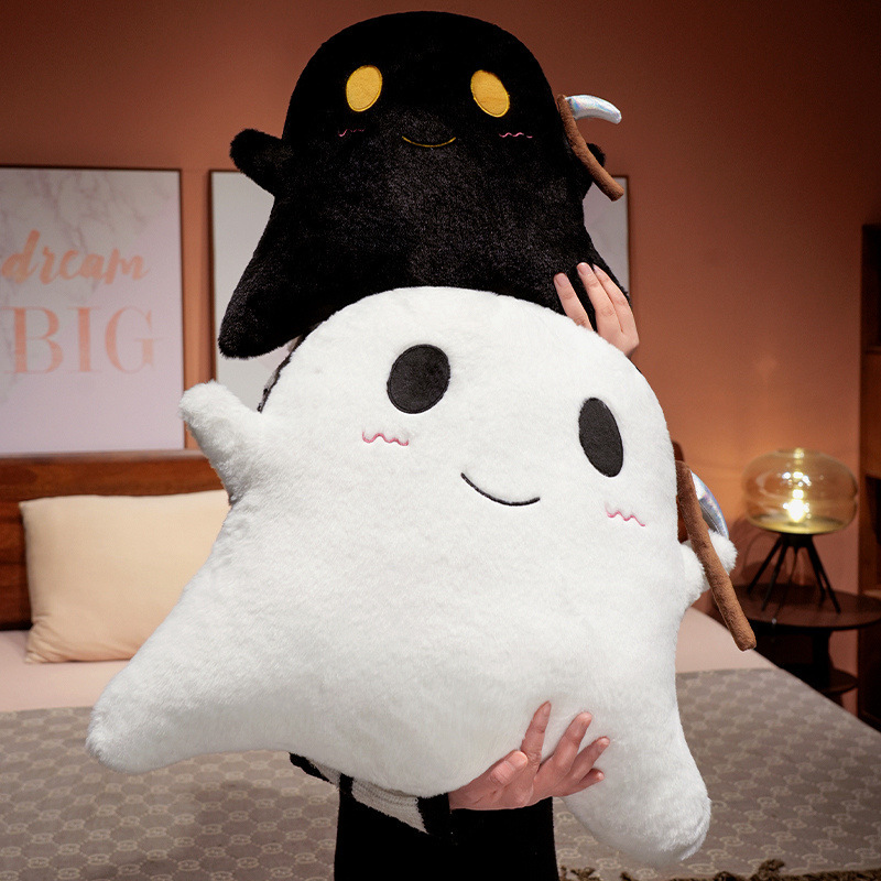 ハロウィン鎌ゴースト枕クロスボーダーホットセールお祭り雰囲気アレンジかわいい黒と白の小さなゴースト縫いぐるみ人形|undefined