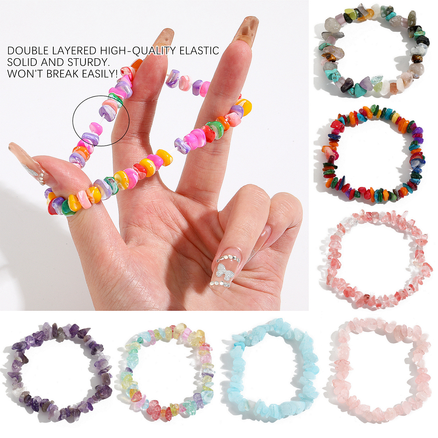 European And American Cross-border Best-selling Turquoise Beaded Elastic Bracelet, Summer Colorful Exquisite Natural_voghion.com