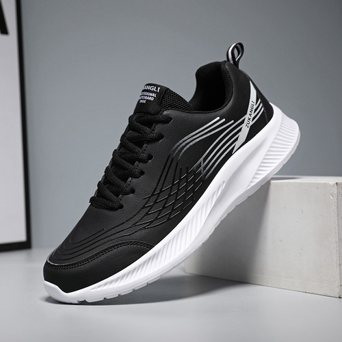 Men's Winter Leather Surface Sports Shoes, Men's Waterproof Casual Sports Shoes, Soft Sole Anti-Work Casual Running Shoes, Spring Single Shoes