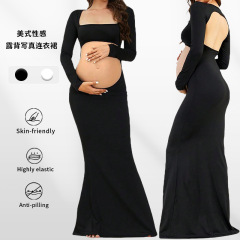 ヨーロッパとアメリカのクロスボーダー妊婦写真撮影服弾性マタニティドレスフィッシュテールスカートバックレスベリーフロアレングススカート女性用