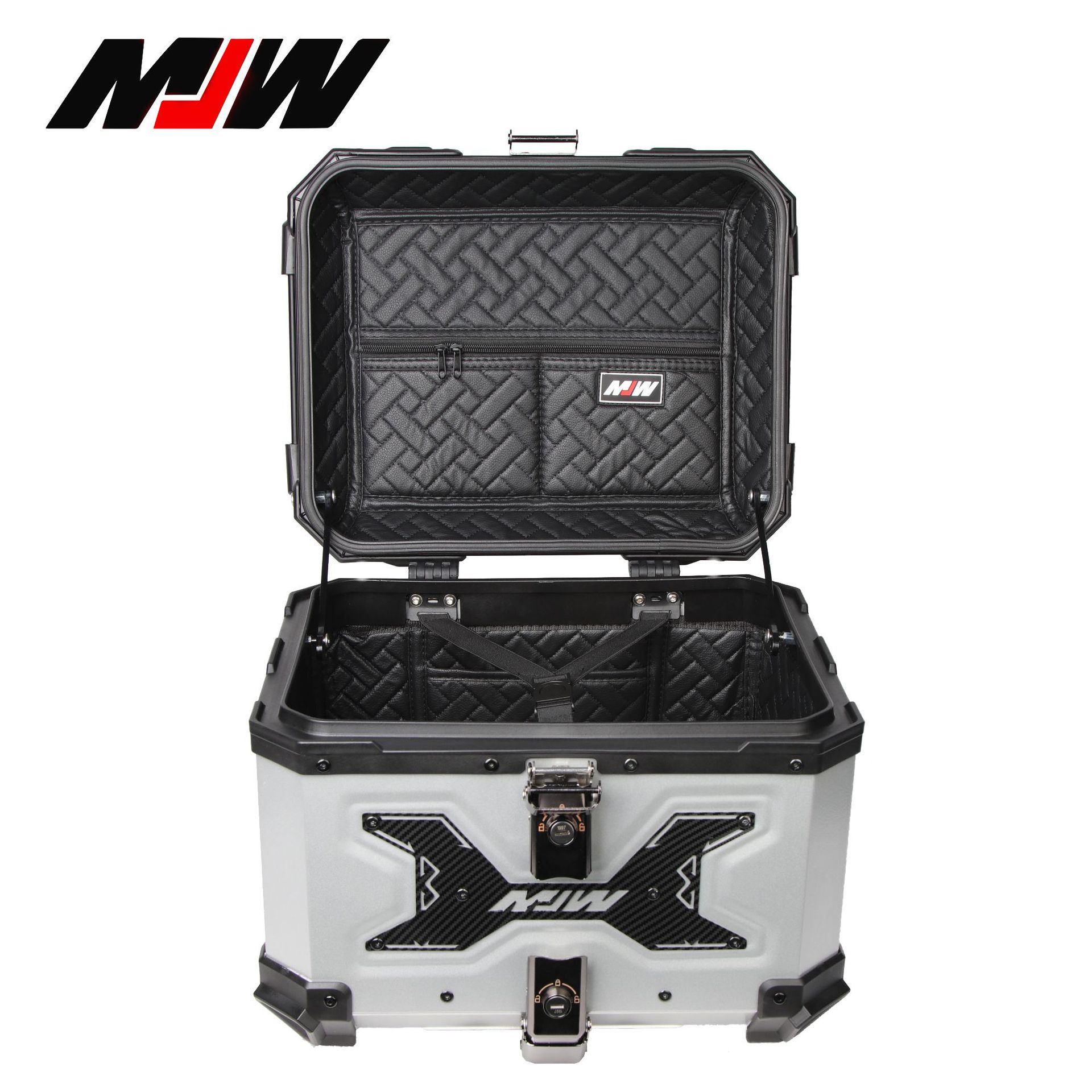 MJW45L motocicleta glaciar plateado maletero a prueba de agua desmontaje rápido caja de almacenamiento de aleación de aluminio caja de cola estampada a prueba de caídas