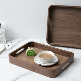 Black Walnut Wood Tray Tea Tray Mortise and Tenon Structure Rounded Wooden Tea Tray with Handlet New Chinese Style Light Luxury Tea