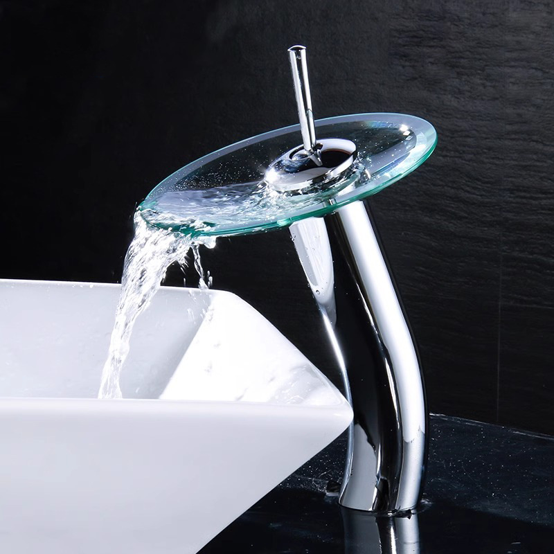 Grifos de agua de cascada de vidrio de cobre caliente y frío bañera fábrica de baño directo de comercio exterior transfronterizo para agua de cascada