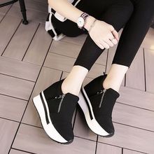 高帮帆布鞋女内增高2025早秋新款女鞋一脚蹬侧拉链松糕底厚底单鞋