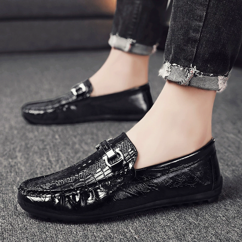 Летняя мужская обувь, деловая официальная одежда, британские повседневные мужские рабочие черные кожаные туфли, молодежная шапочка для вождения, модная обувь для ленивых