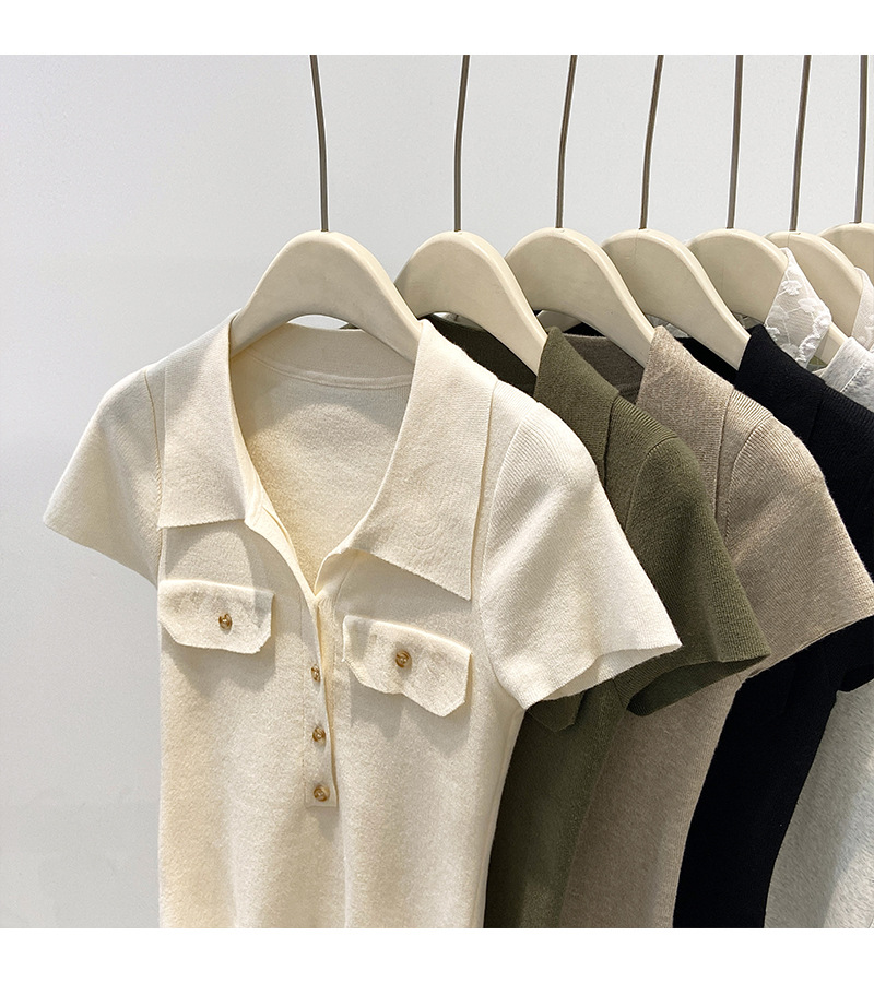 Women's Slim Fit Collared Knit Sweater Short Top Petite Fashionable Summer 2026 New Style Knitted Sweaters_ecoleips.com