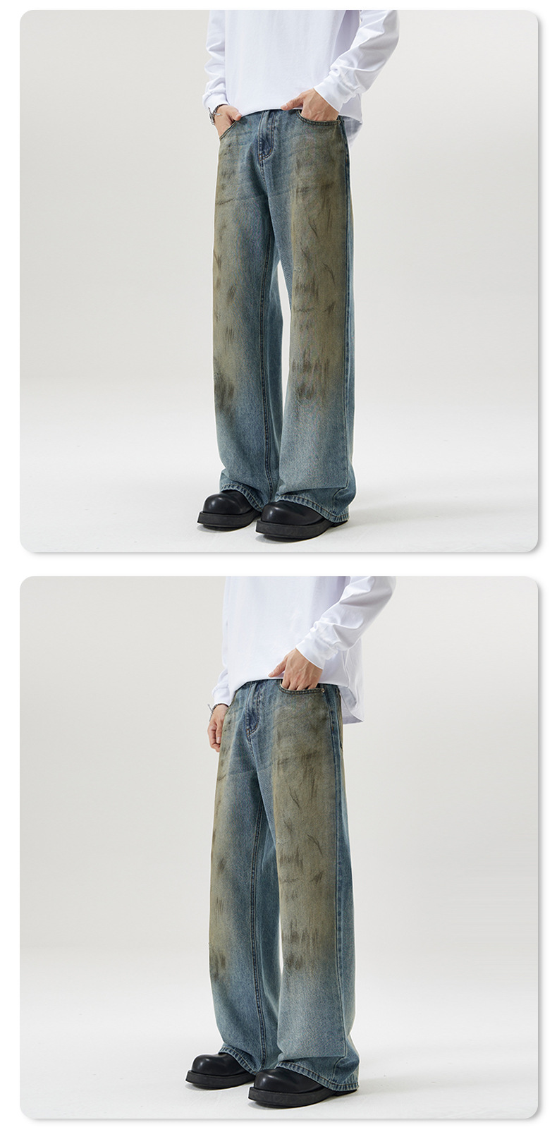 Men's Clothing Men's Retro Dirtyfit Flared Jeans Style Trendy Loose Fitting Floor Length Pants Wear For Formal & Casual_viptrois.com