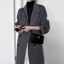 黑灰色双面羊绒毛呢大衣外套女2025秋冬季新款中长款感赫本风