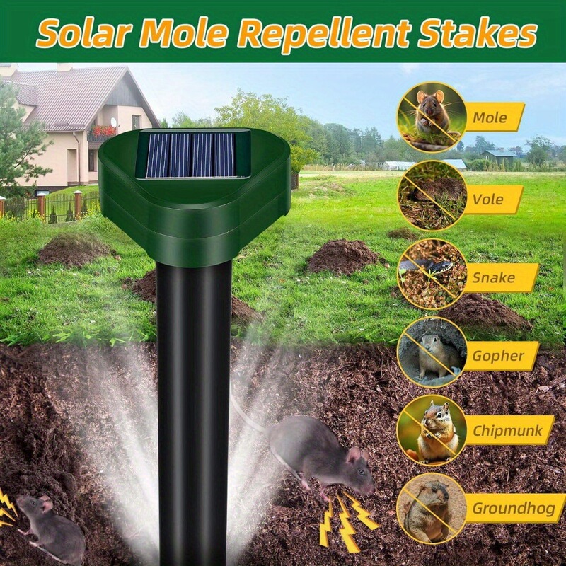 4 pack Solar Mole Repellent Spikes Outdoor Ultrasonic跨境|undefined