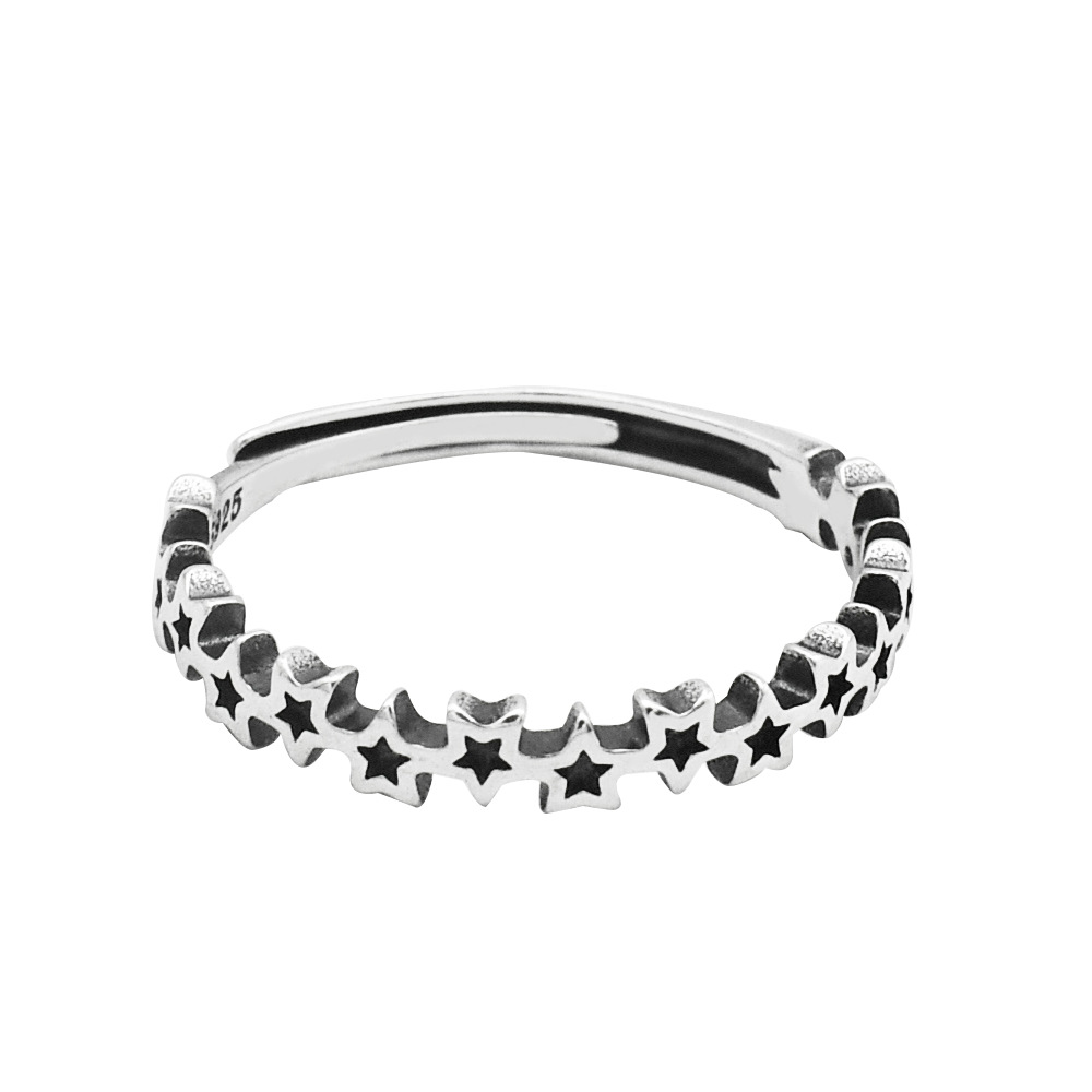 Niche Simple Jewelry S925 Sterling Silver Retro Star Ring Korean Open Five-pointed Star Ring Personality Female