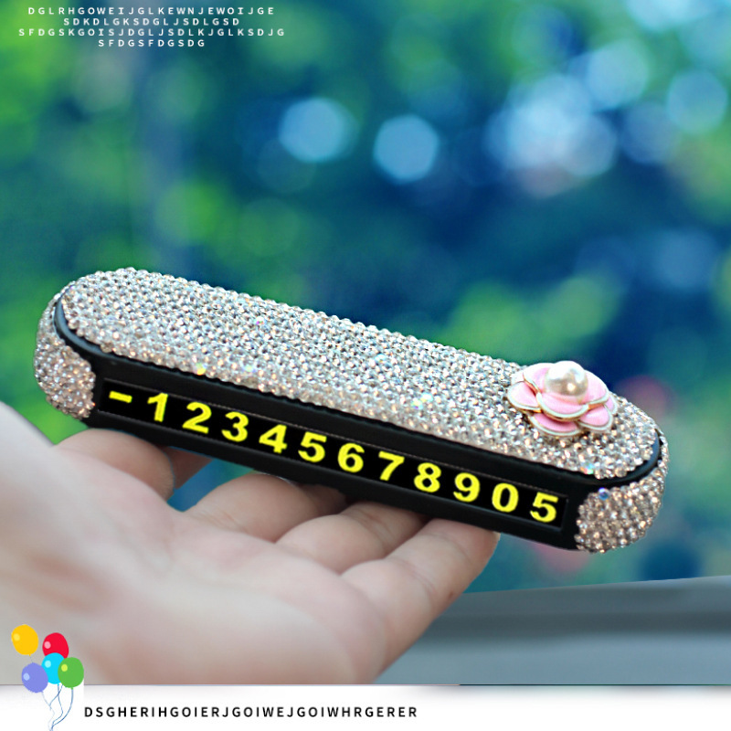Tarjeta de estacionamiento temporal para automóvil con incrustaciones de diamantes, celebridad de Internet femenina, número de teléfono creativo, tarjeta de transferencia, decoración de automóvil móvil