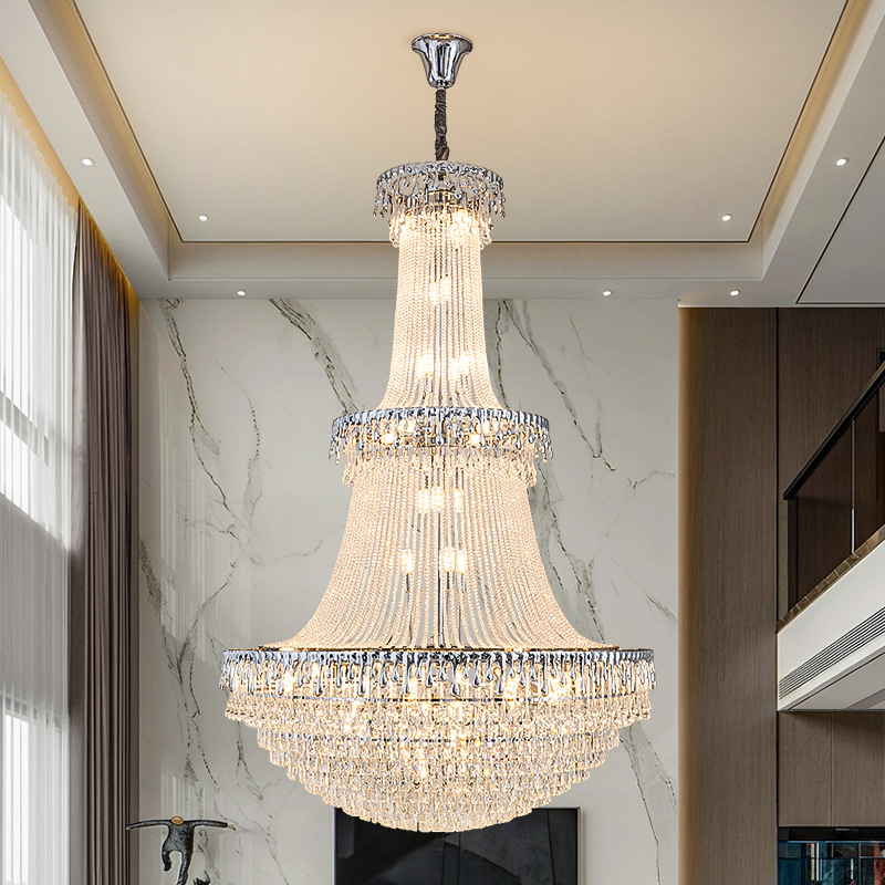 Edificio dúplex gran lámpara de lujo ligera villa francesa sala de estar lámpara de cristal vacío edificio piso medio vacío sala de luz Zhongshan
