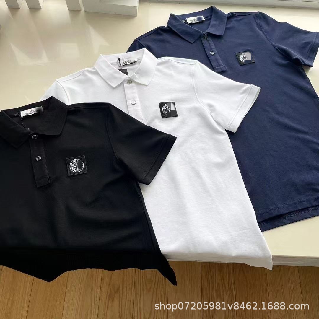 Cross-border Explosions Summer New Stone Cotton Retro Classic Small Label Badge Short-sleeved POLO Shirt for Men and Women