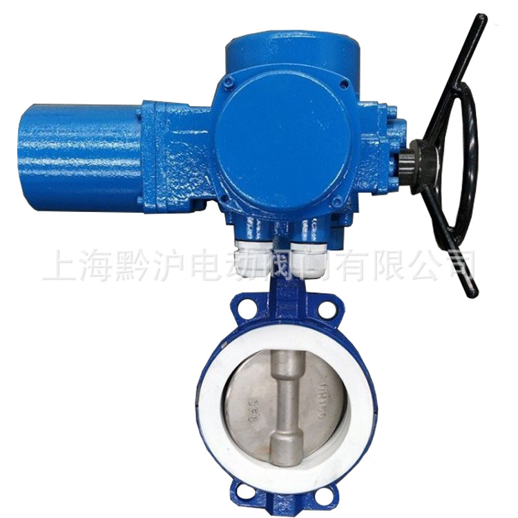 电动衬氟对夹式蝶阀 D971F46-16C DN125 防腐蚀全衬聚四氟乙烯