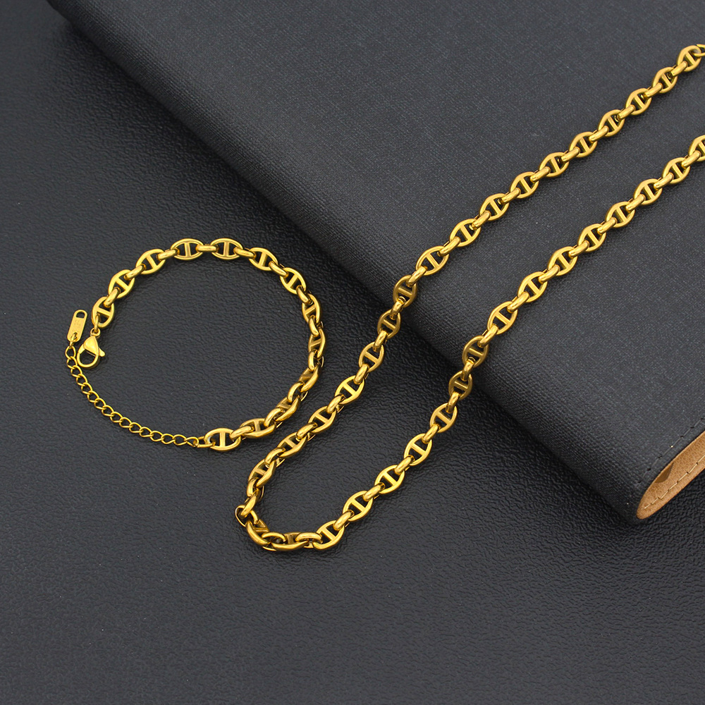 Daily Occasion Wholesale Jewelry Simple Style Oval Titanium Steel Plating Bracelets Necklace