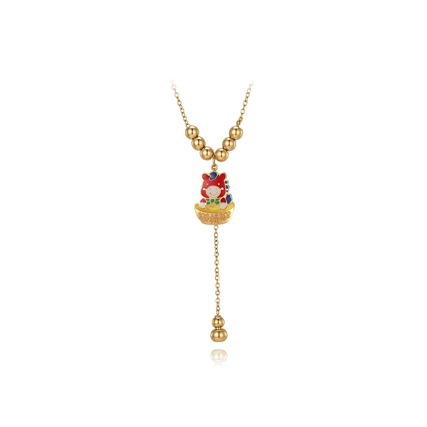 Xuping acero inoxidable 24k collar de bordas de color mujer serie de goteo de aceite nuevo estilo chino pony cuentas collar temperamento al por mayor