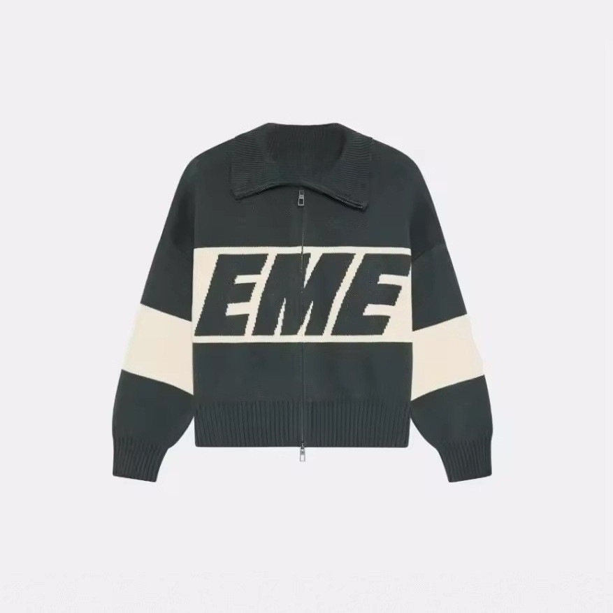 EME Double Zip Lettering Jacquard Zip Sweater Black White