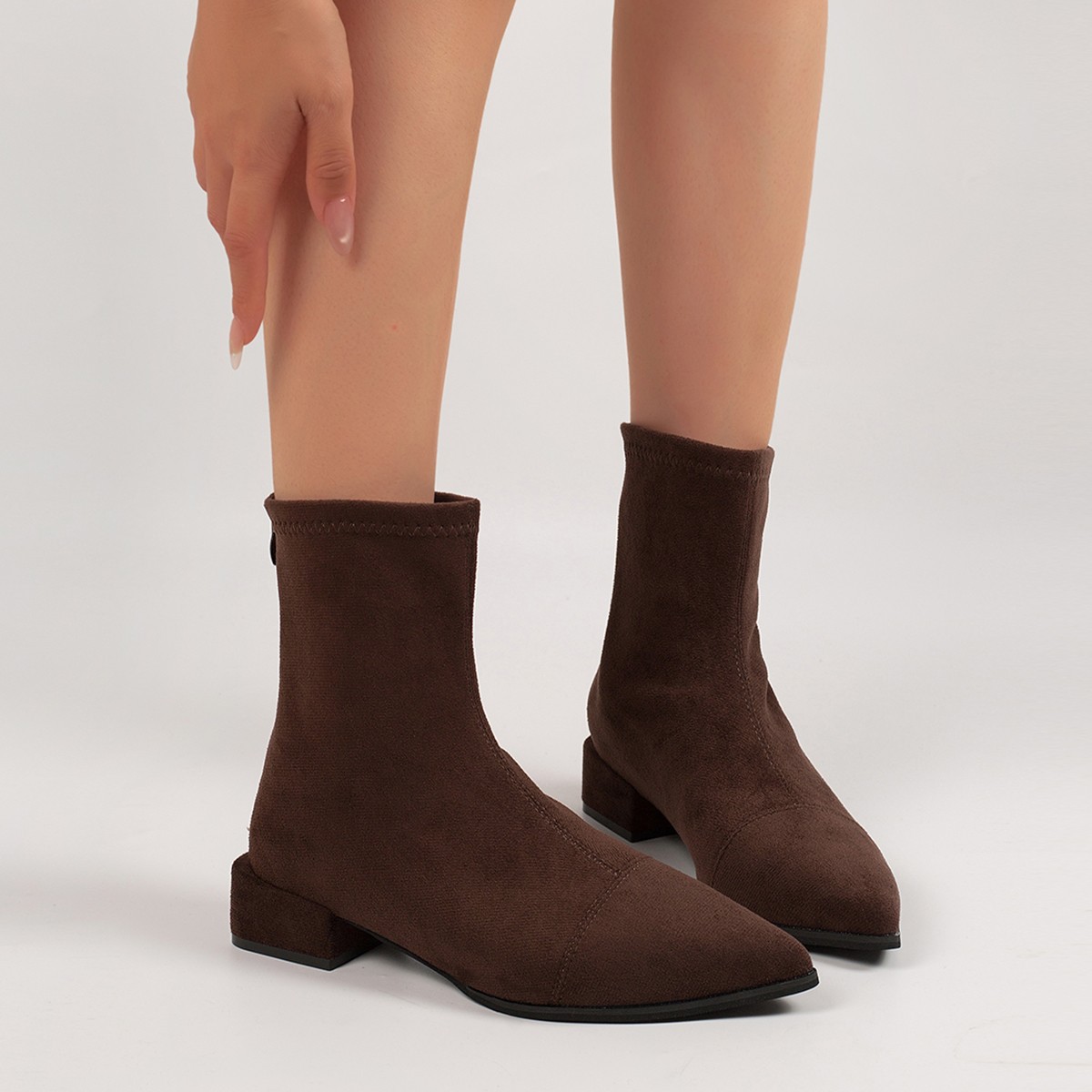 Botines Fruncidos de Punta para Mujer de Terciopelo, Talón Fino, Térmico, para Uso Diario