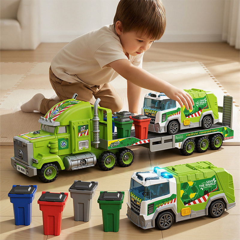 Boy Military Vehicle Storytelling Music Sanitation Vehicle Ambulance City Fire Truck Excavator Transport Toy Trailer