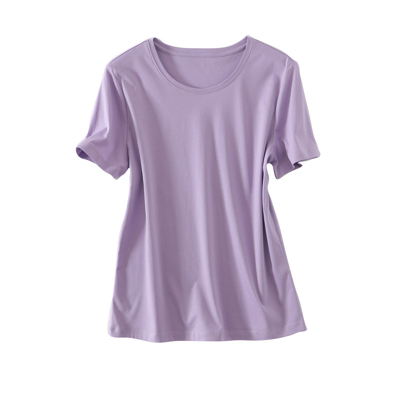 メーカースポット2024夏80本両面シルク綿tシャツ女園vネック半袖純色綿半袖tシャツ