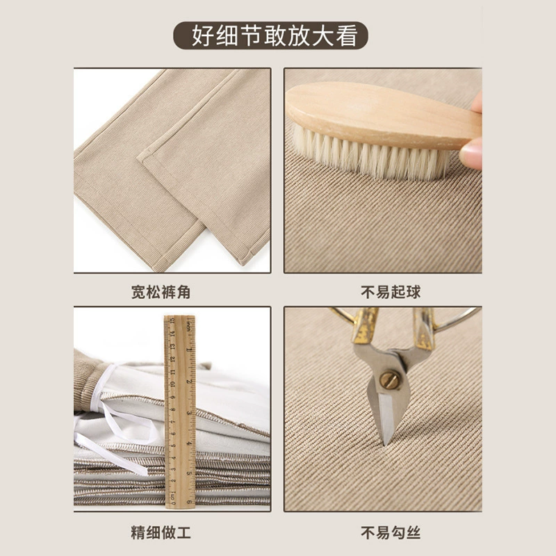 Demi-season warm trousers, leggings, suit for leisure, high waist, loose straight fit
