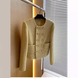 春秋Lisa同款黄色小香风外套女装粗花呢短款上衣潮