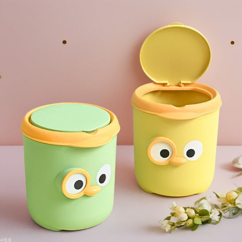 Desktop Trash Can Cute Small Bedroom Bedside Office Cartoon Storage Bucket Mini with Lid Home Wholesale