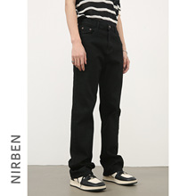 nirben牛仔|黑色弹力牛仔裤男高街显瘦休闲长裤春夏直筒水洗裤子
