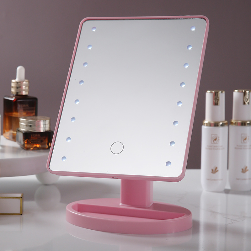 Espejo de maquillaje con luz LED de tres colores, plegable con base, espejo de tocador de escritorio, espejo de tocador con luz, espejo de princesa.