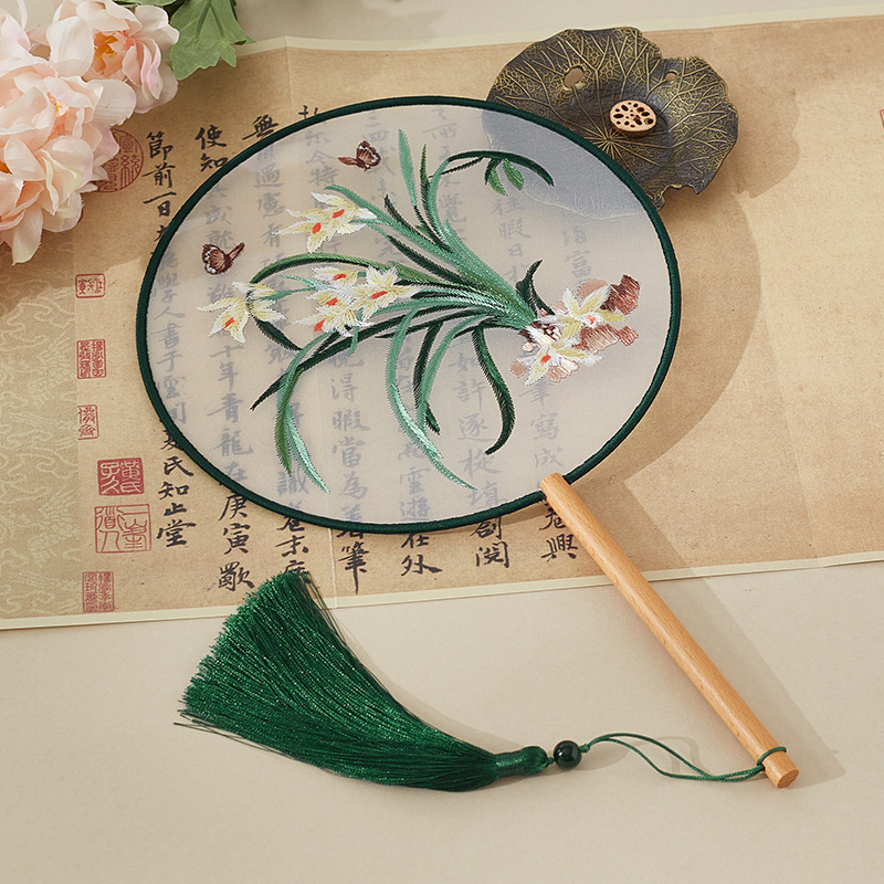 Xuanshuo 中国風扇子両面刺繍古代扇子蘇刺繍女性漢服チャイナドレス子供ダンス八枚花びら刺繍|undefined