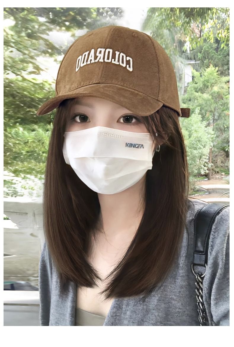 Sombrero peluca gorra de béisbol femenina integrada hebilla interior clavícula pelo simulación pelo cubierta de la cabeza completa tapa enarbolada moda edad-reducción puede ser atado
