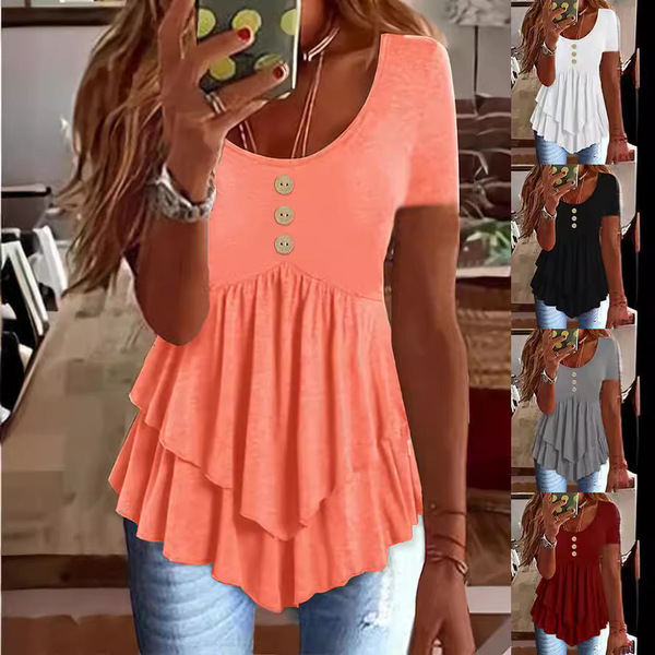fashionable solid short sleeve dress