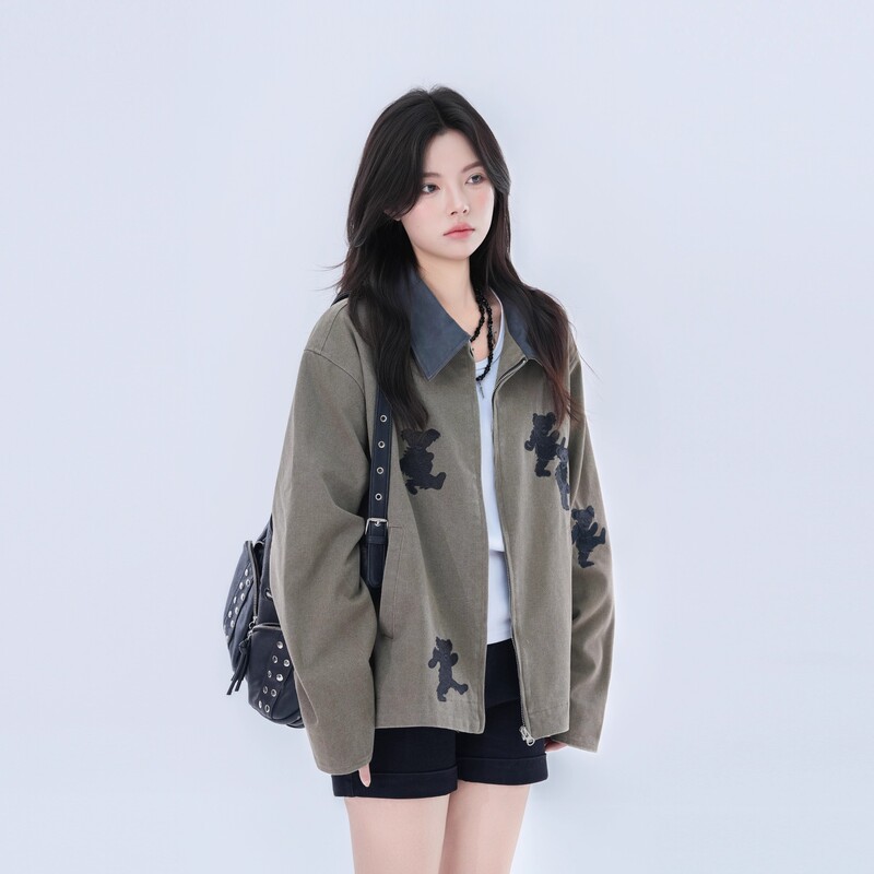 2025 New Autum American Trendy Brand Retro Versatile Casual Lapel Zipper Long-Sleeved Jacket Men's Brown