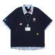 American Style Embroidered Puppy Plaid Polo Collar Short-sleeved T-shirt for Men and Women Spring and Summer Loose College Style Fake Two-piece Half-sleeved T-shirt
