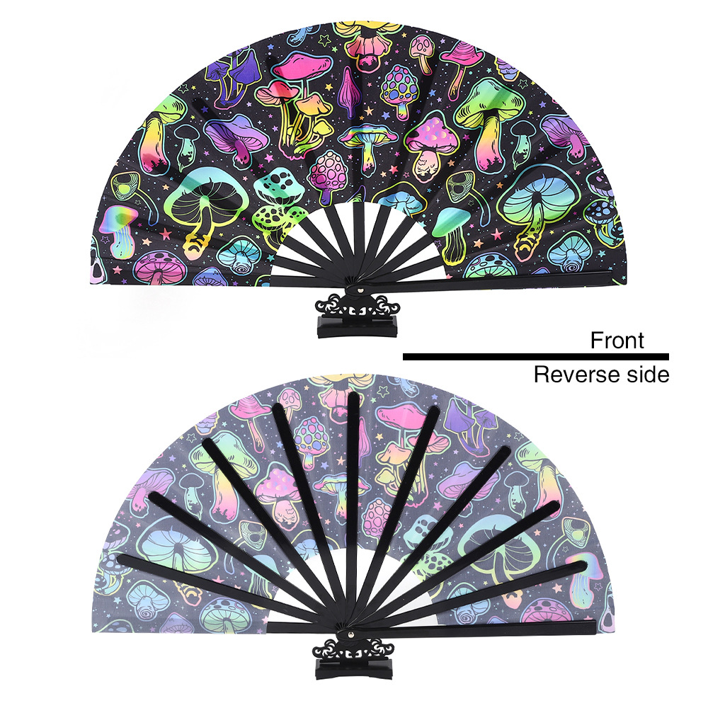 Amazon estilo caliente ventilador de kung fu de 33 cm fiesta decoración navideña ventilador plegable ventilador fluorescente colorido de gran tamaño