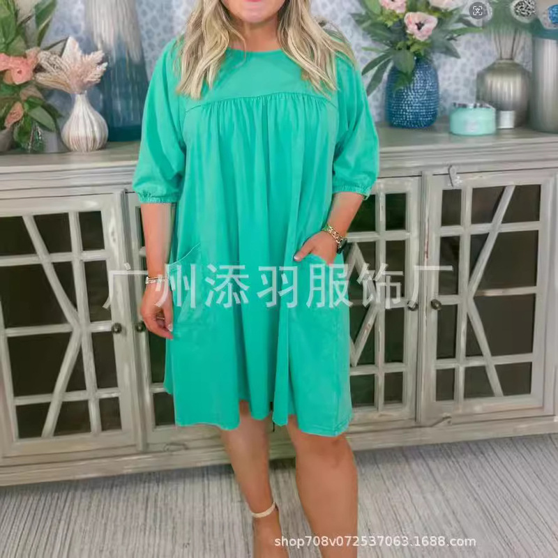 European and American Cross-Border Foreign Trade New Women's Dress Amazon Hot Style Loose Large Size Mid-Sleeve Pullover Dress for Women