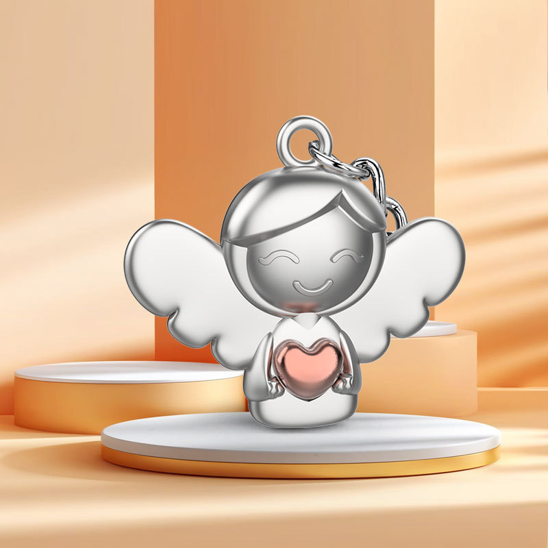 Customized Guardian Angel Heart Keychain Bag Pendant Ins Style Car Key Birthday Gift Versatile Accessory