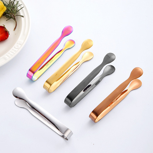 Factory-exclusive 304 stainless steel sugar tongs, mini ice tongs, thickened, burr-free design—ideal for ice buckets and ice blocks.