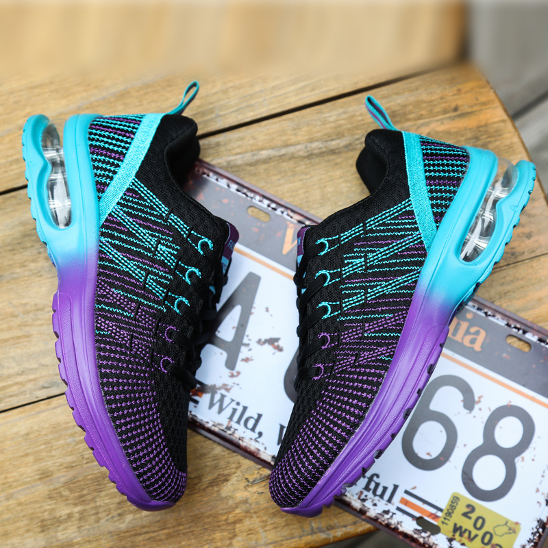 Zapatos de mujer transfronterizos primavera nueva malla voladora tejida transpirable ligero cojín de aire zapatilla de deporte de estilo coreano de las mujeres zapatos de correr casuales para estudiantes