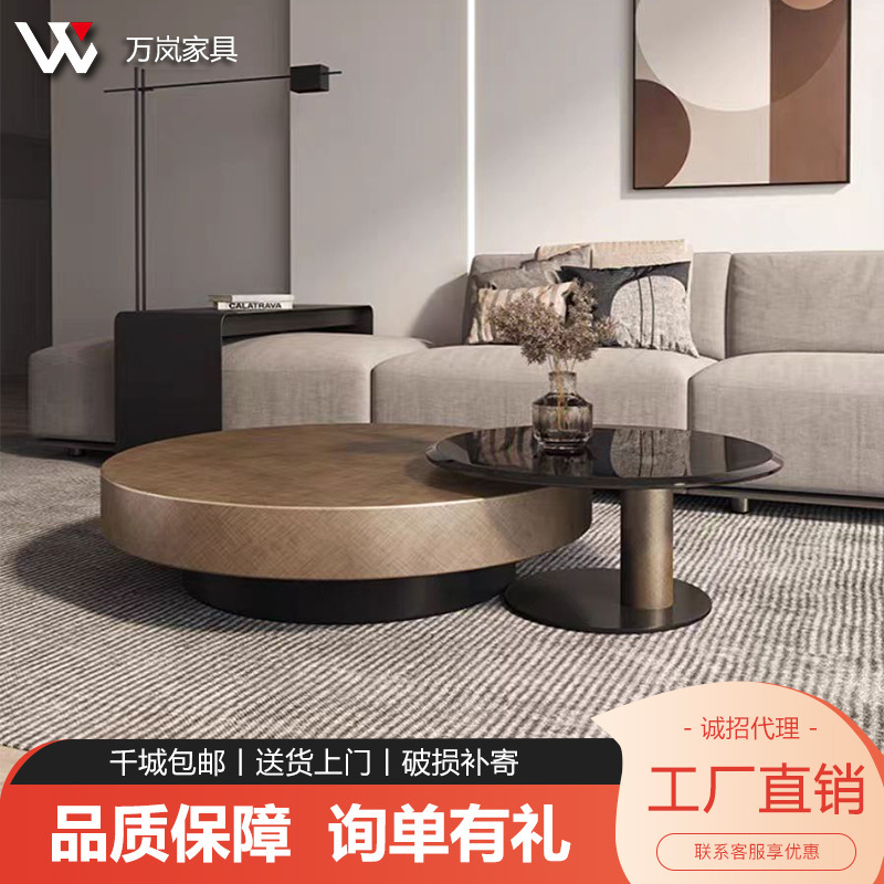 Italian Light Luxury Minimalist Designer Small Apartment Round Modern Simple Stainless Steel Bronze Coffee Table Glass Side Table