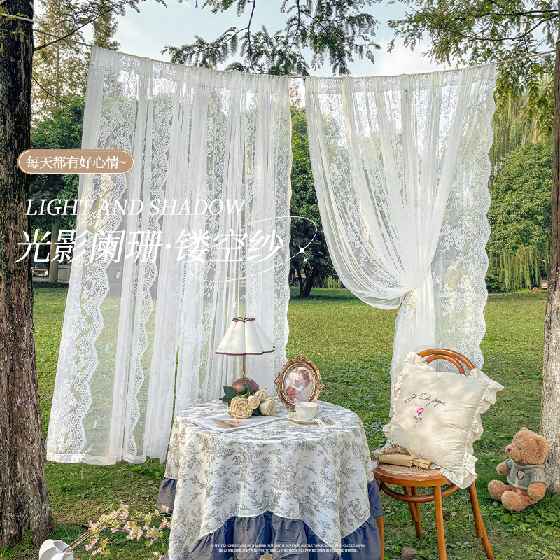 Translucent Lace White Tulle Curtains Living Room Bay Window Popular Ins Style Transparent Jacquard Gauze Curtain Finished Cloth Wholesale