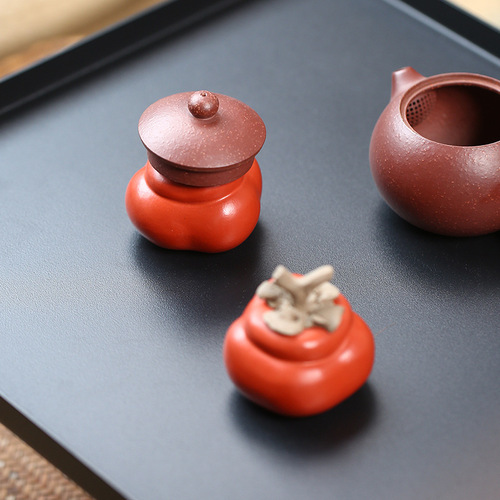Yixing purple sand tea pet persimmon ornaments tea ceremony tea play can grow sculpture tea set accessories Wanshi Ruyi everything goes well