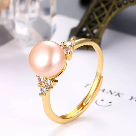 新款日韩时尚女简约百搭个性可调节指环diy空托成品淡水珍珠戒指